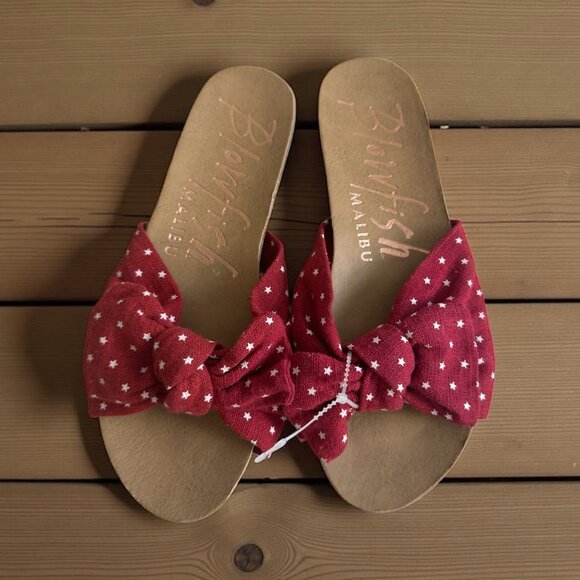 BLOWFISH Red White Polka Dot Slide Sandals Size 6.5 - Picture 1 of 5